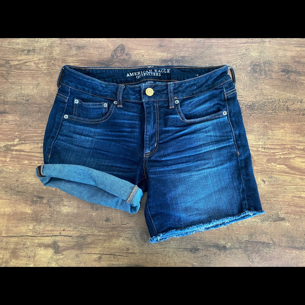 Dark wash midi jeans shorts